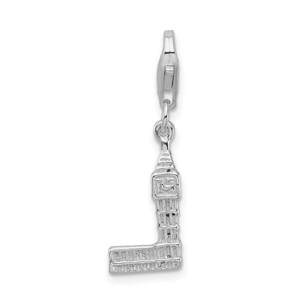Sterling Silver Polished Clock Tower with Fancy Lobster Clasp Charm on an Adjustable Chain Necklace Sterling Silver Polished Clock Tower with Fancy Lobster Clasp Charm on an Adjustable Chain Necklace